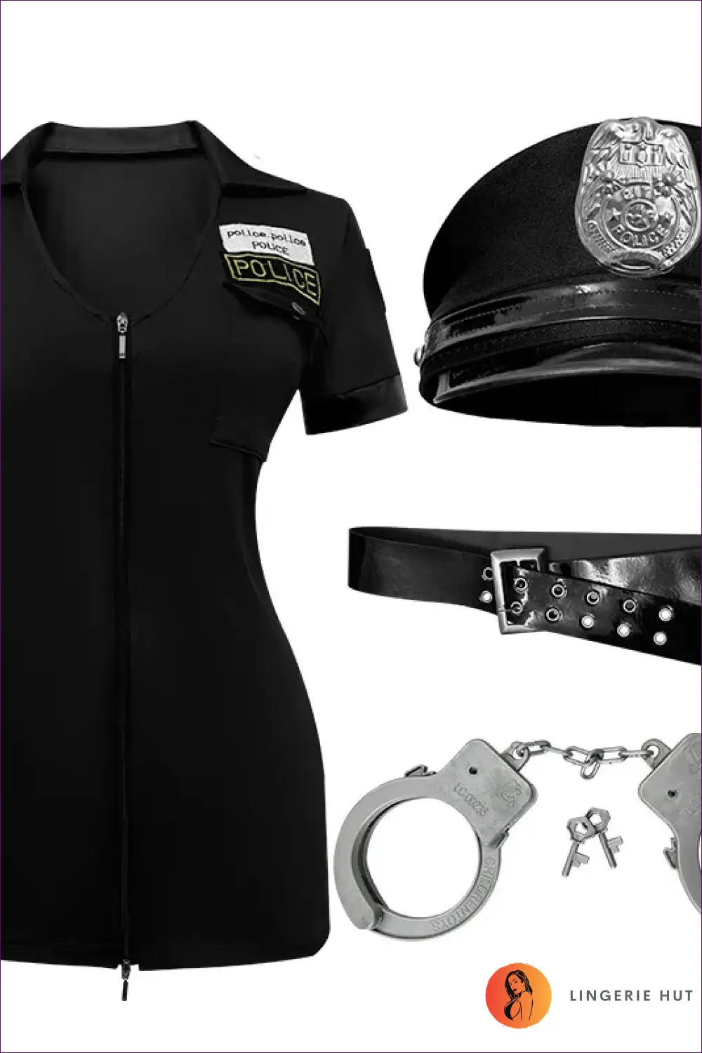 Zip-Front Police Costume Romper with Belt Detail - Commanding Presence