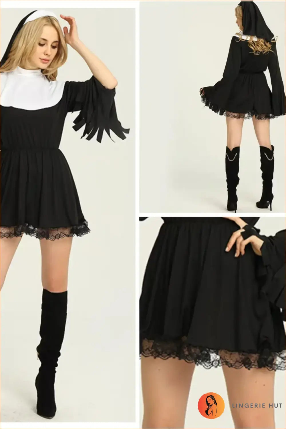 Nun Costume with Short Hem, Habit and Collar - Playful Fantasy