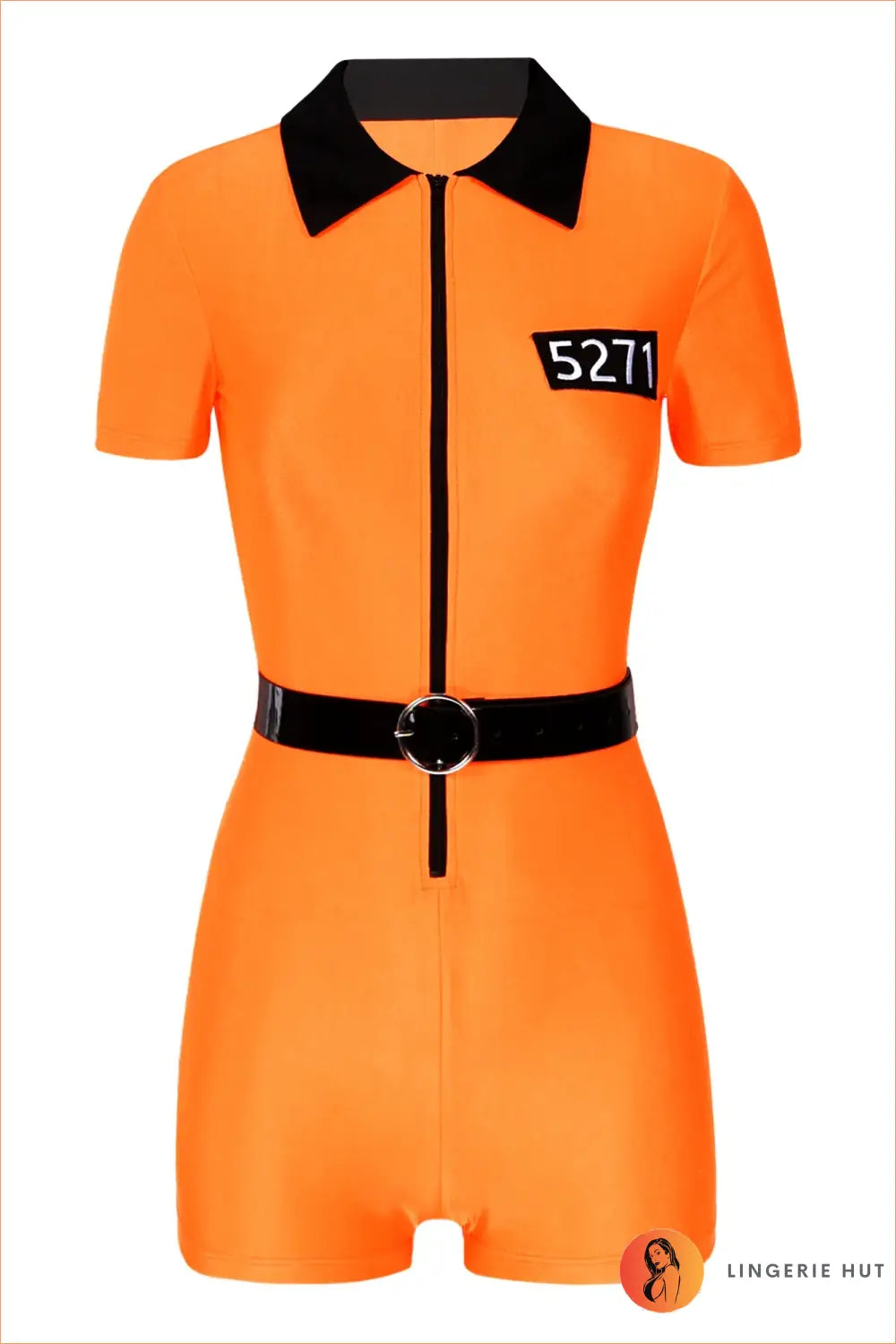 Prisoner Costume Romper with Belt - Booking Room Confidence