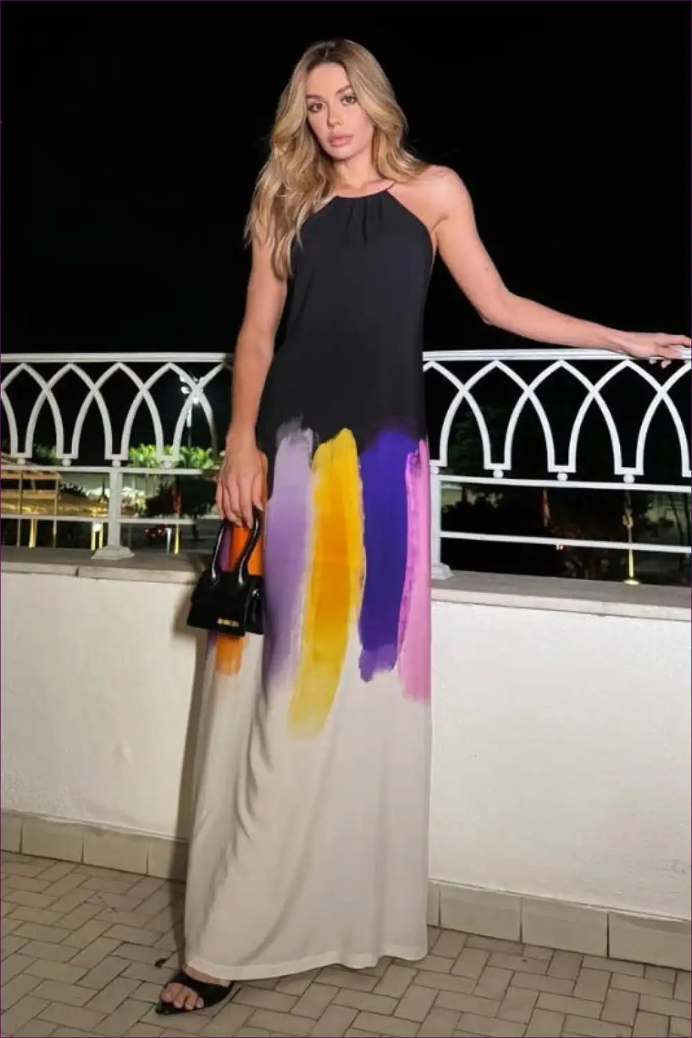 Abstract Print Halter Maxi Dress - Summer Artistry for Backless, Boho, Casual, Evening Wear, Halter