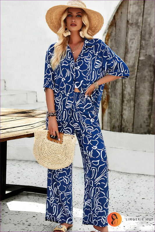 Abstract Print co Ord Set - Effortless Everyday Style - s / Blue - Outfit Sets - Lingerie Hut - Autumn • Casual • Modest