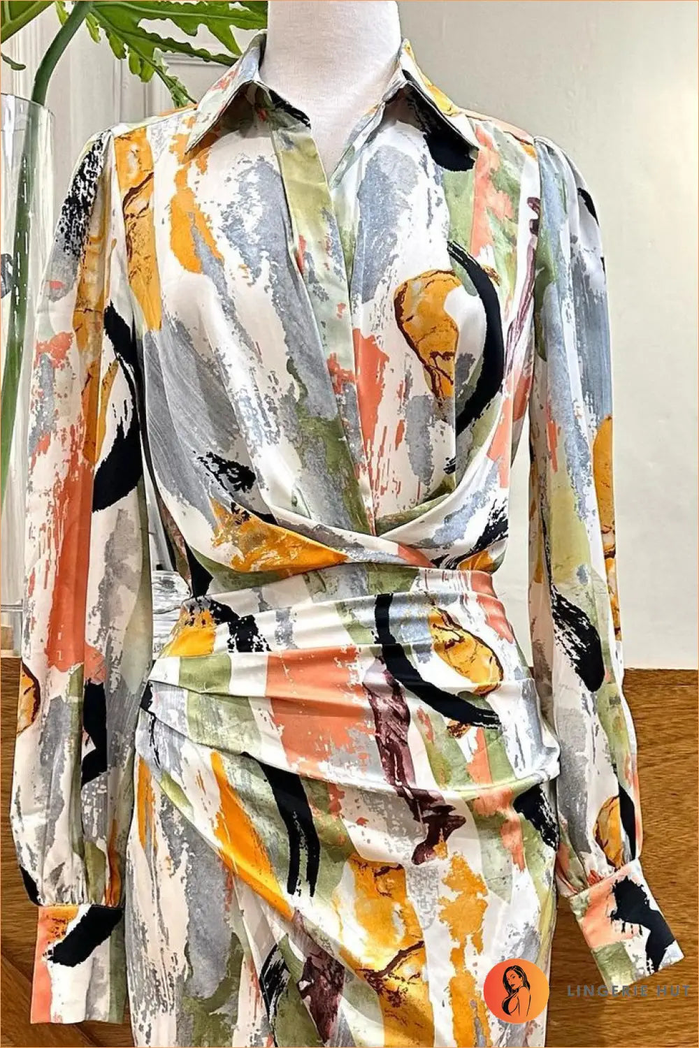 Abstract Print Wrap Midi Dress - Effortless Everyday Glamour - m / Grey - Dresses - All Season • Casual • Lingerie Hut