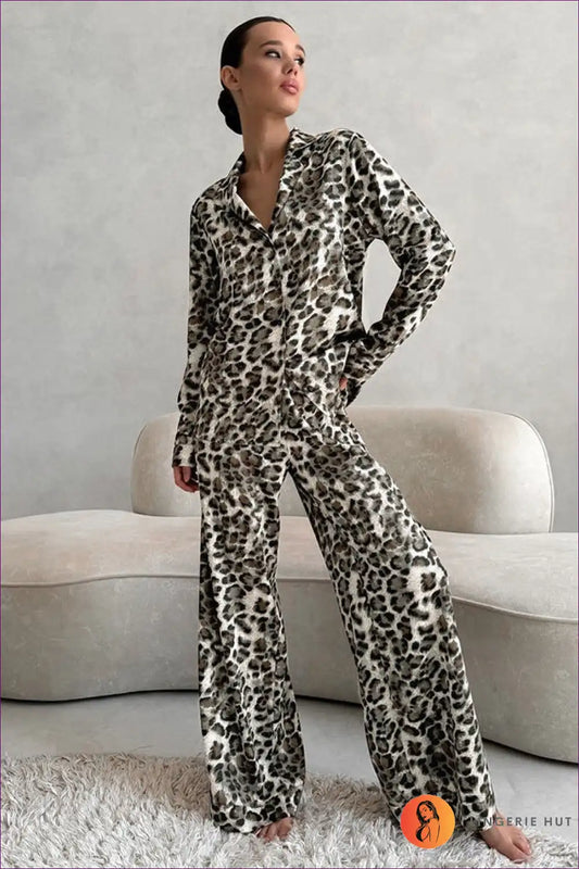 Animal Print Pyjama Set - Wild Sophistication for All Season, Animal, Casual, Everyday, Glamour