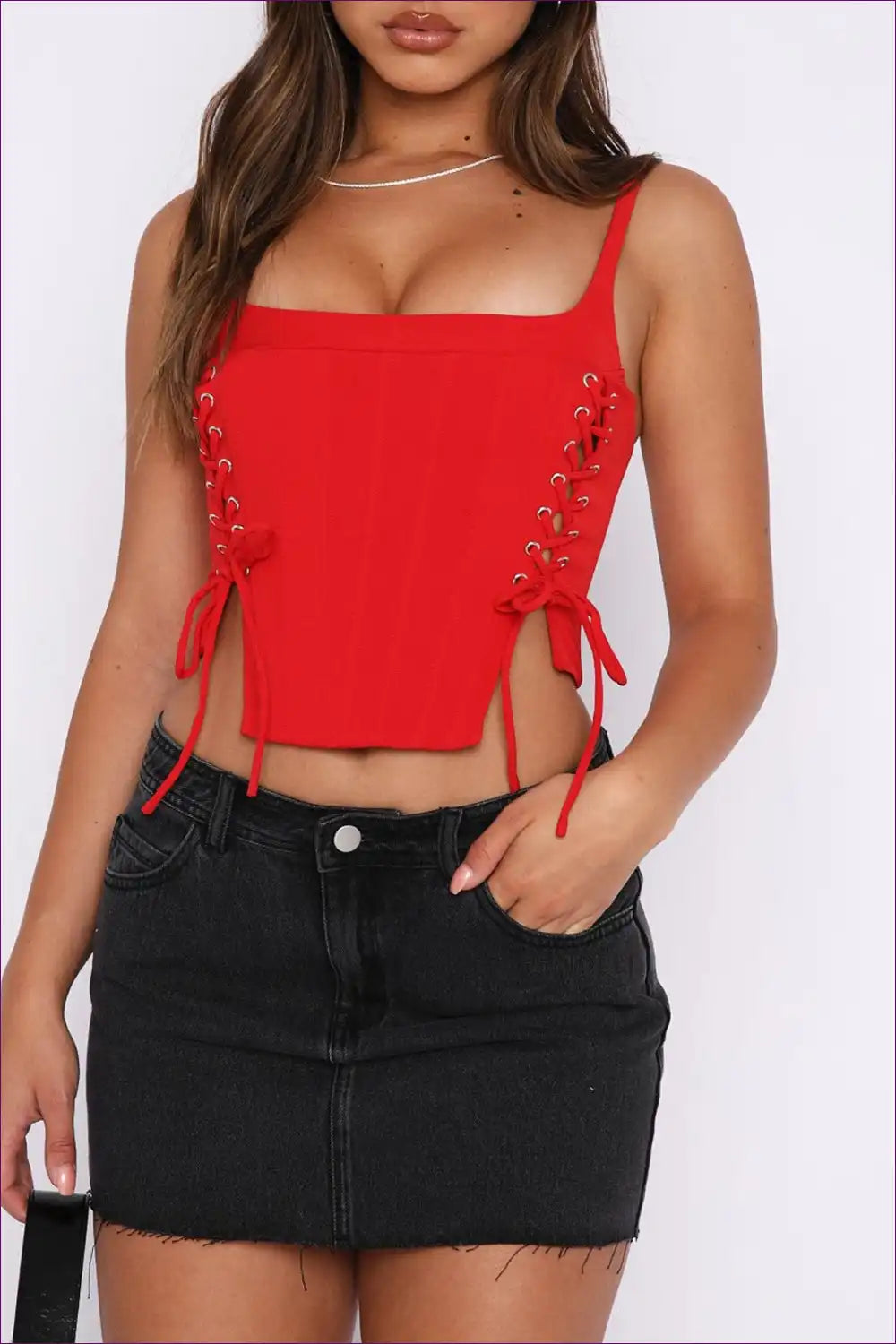 Embrace Summer Glam With Our Asymmetric Backless Boned Corset Camisole. Supportive Corset, Trendy Hem,
