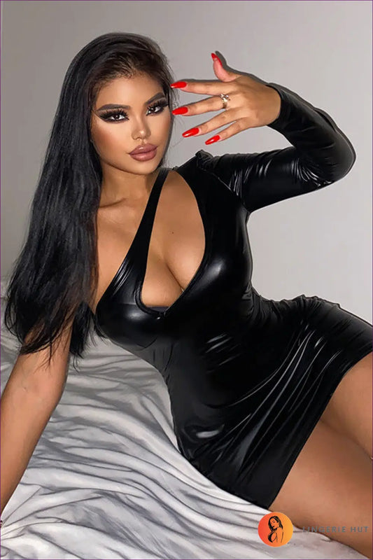 Asymmetric Faux Leather Bodycon Dress - Worth a Second Look - Dresses - Lingerie Hut - Autumn • Clubwear • Cutout