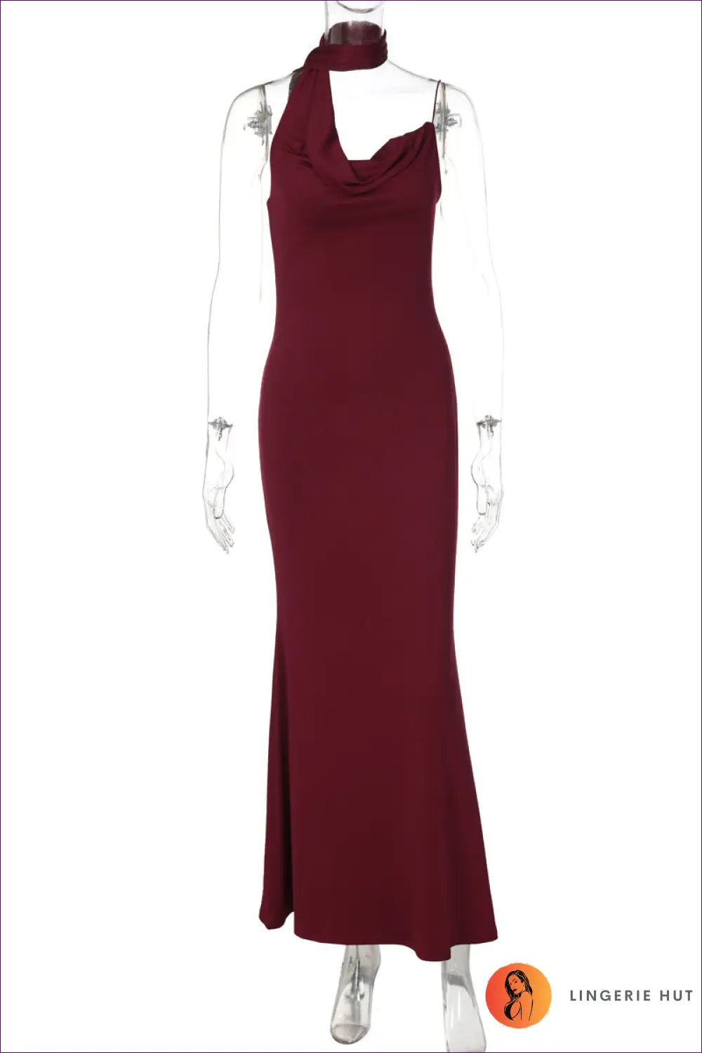 Asymmetric Midi Dress with Scarf Detail - Contemporary Edge - s / Burgundy - Dresses - Autumn • Backless • Evening Wear