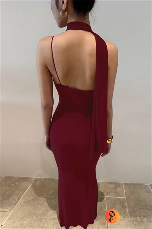 Asymmetric Midi Dress with Scarf Detail - Contemporary Edge - Dresses - Autumn • Backless • Evening Wear • Formal