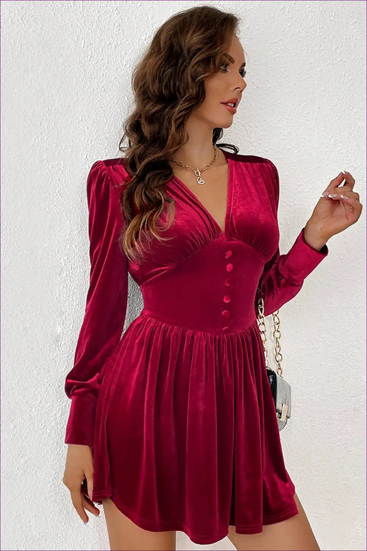 Step Into Seasonal Elegance With Lingerie Hut’s Tight Waist Velvet Party Dress. Perfect For Autumn And Winter