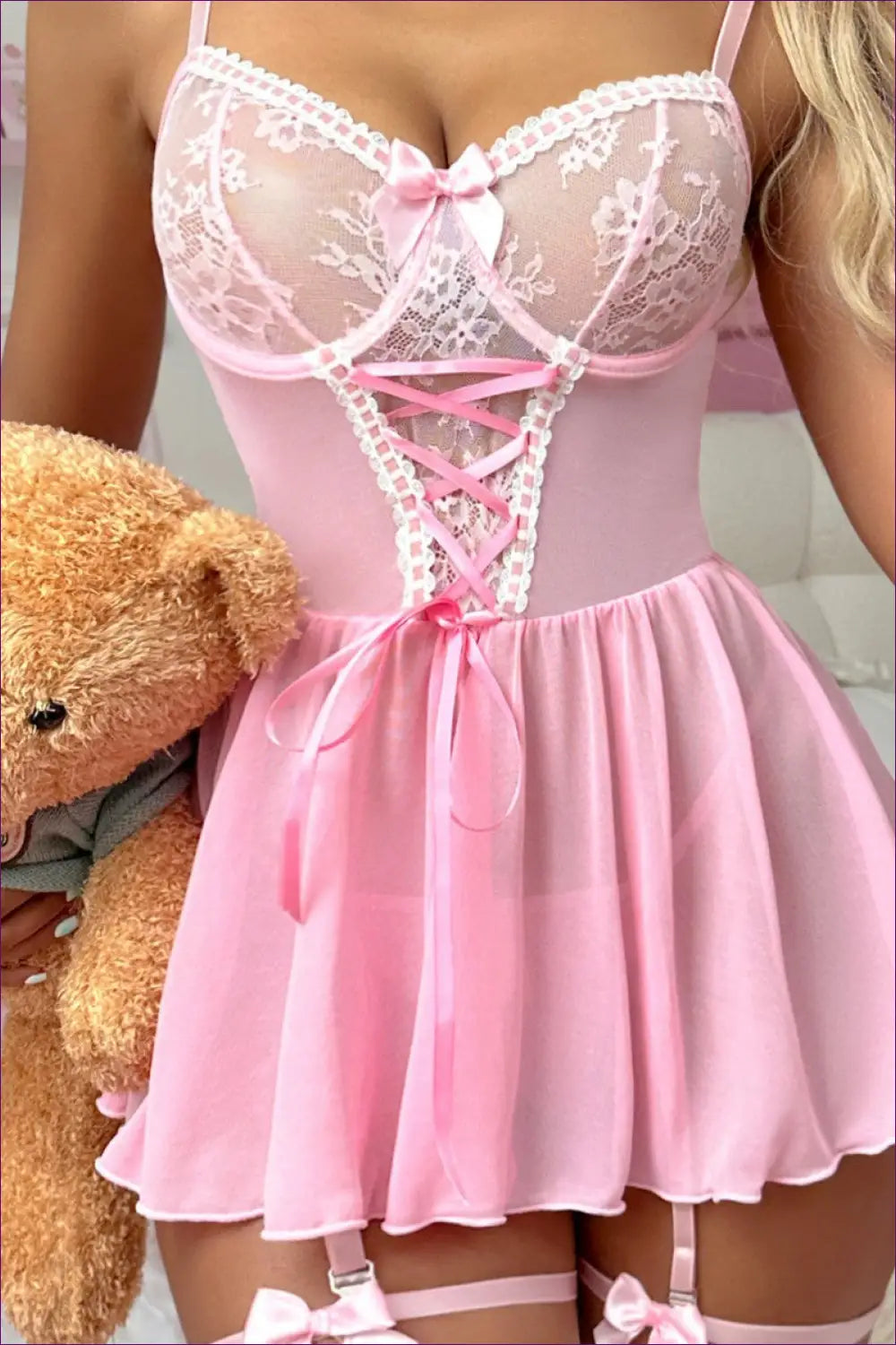 Lace Babydoll with Corset Bustier - Effortless Romance - Lingerie Hut - A-line • Boudoir • Chiffon