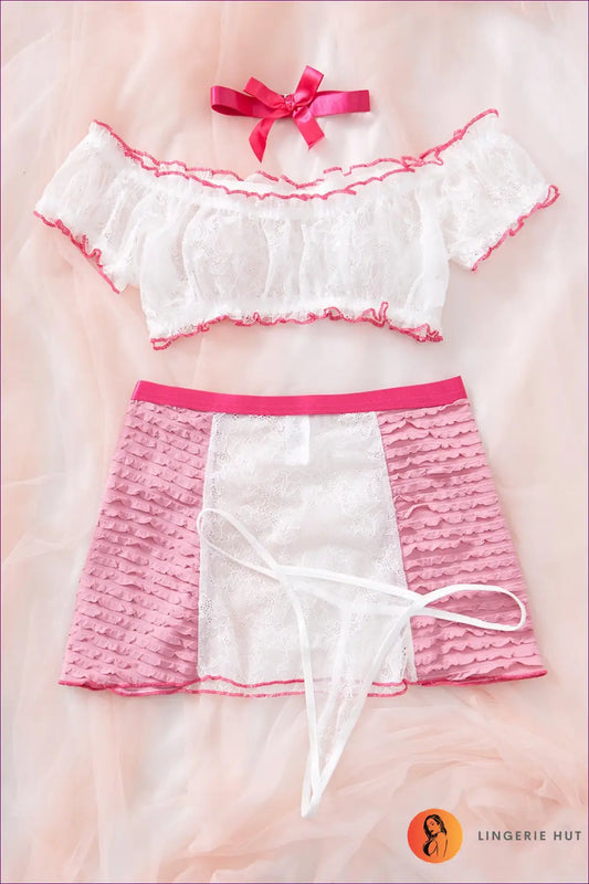 Ruffle Babydoll Set with Off-shoulder Detail - Playful Morning Rituals - s / Multi - Lingerie Hut - A-line • Boudoir