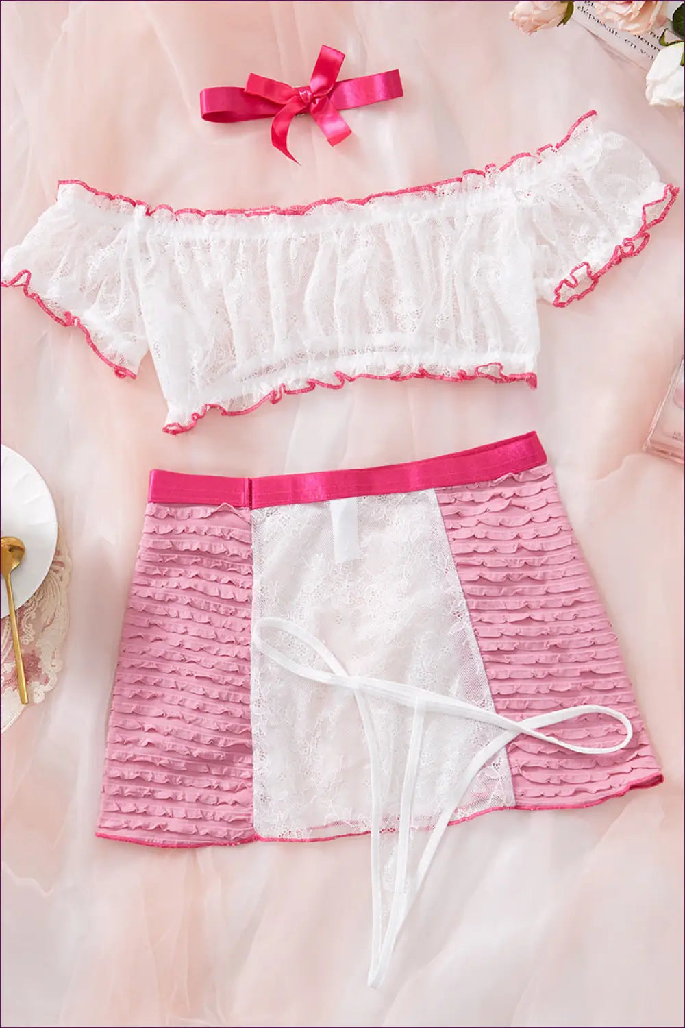 Ruffle Babydoll Set with Off-shoulder Detail - Playful Morning Rituals - Lingerie Hut - A-line • Boudoir • Bridal