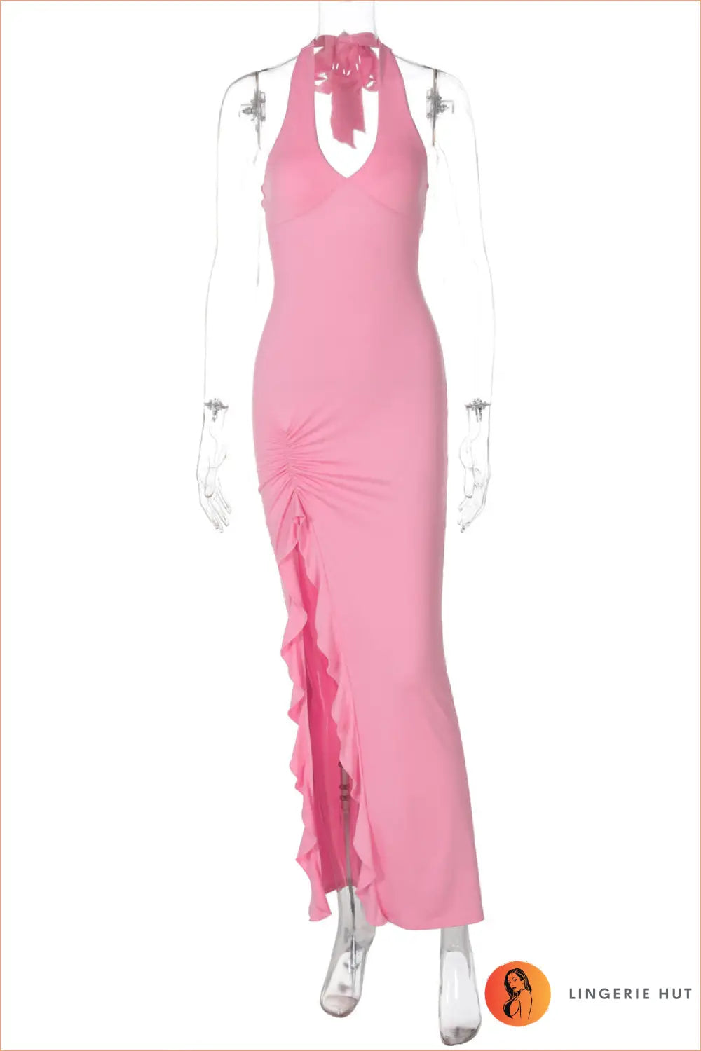 Backless Halter Maxi Dress - Effortless Evening Glamour - s / Pink - Dresses - Casual • Clothing • Lingerie Hut