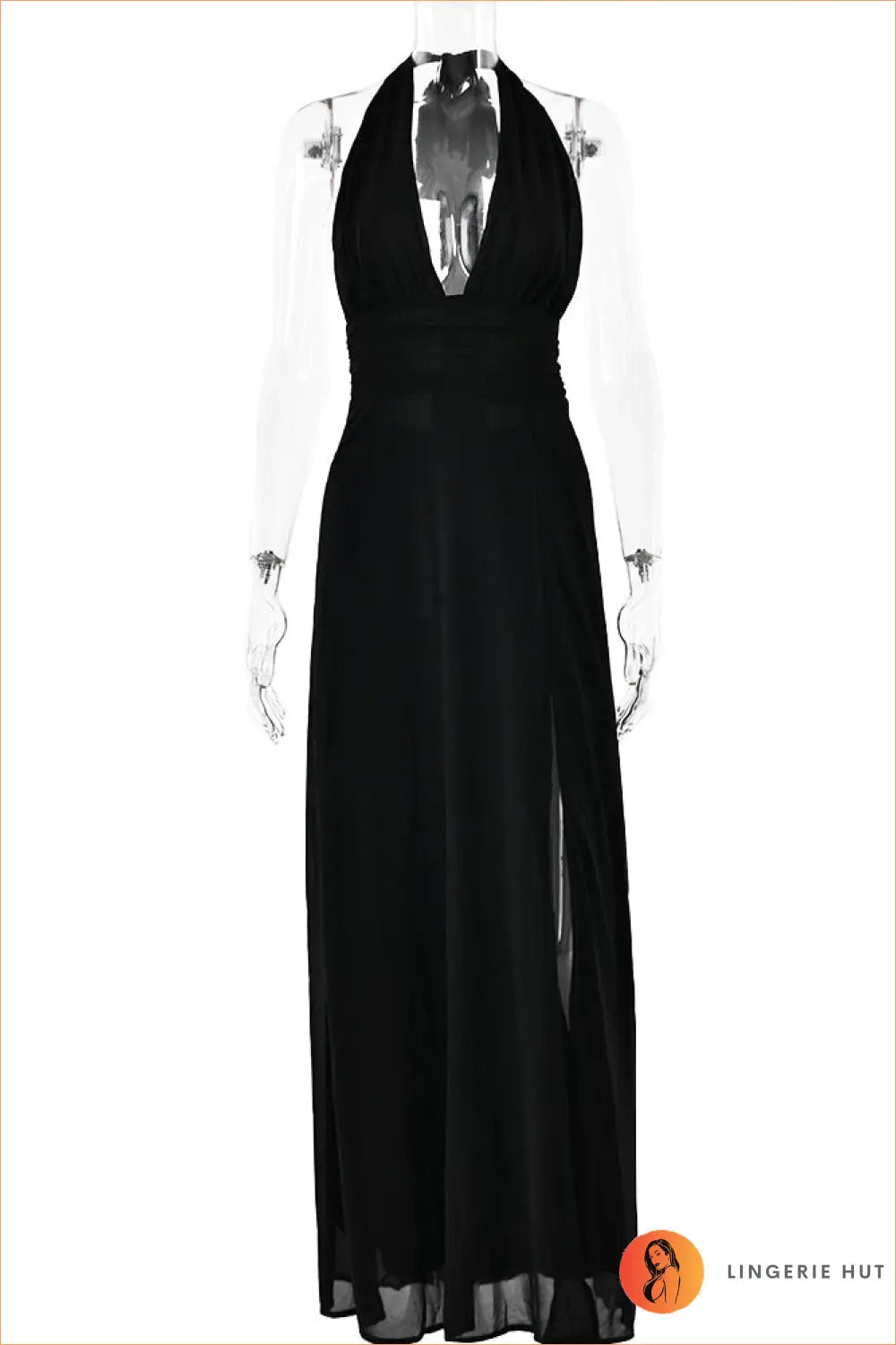 Backless Halter Maxi Dress with Side Slit - Effortless Elegance - l / Black - Dresses - A-line • Clothing • Date Night
