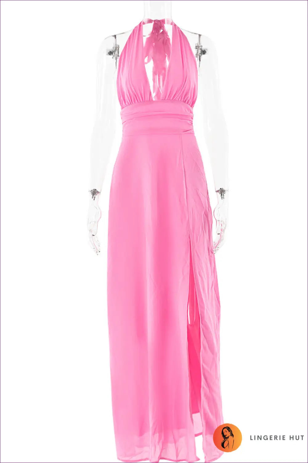 Backless Halter Maxi Dress with Side Slit - Effortless Elegance - s / Pink - Dresses - A-line • Clothing • Date Night