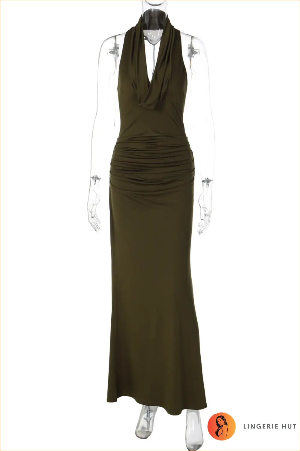 Backless Halter Maxi Dress - Understated Glamour - s / Olive Green - Dresses - Clothing • Lingerie Hut