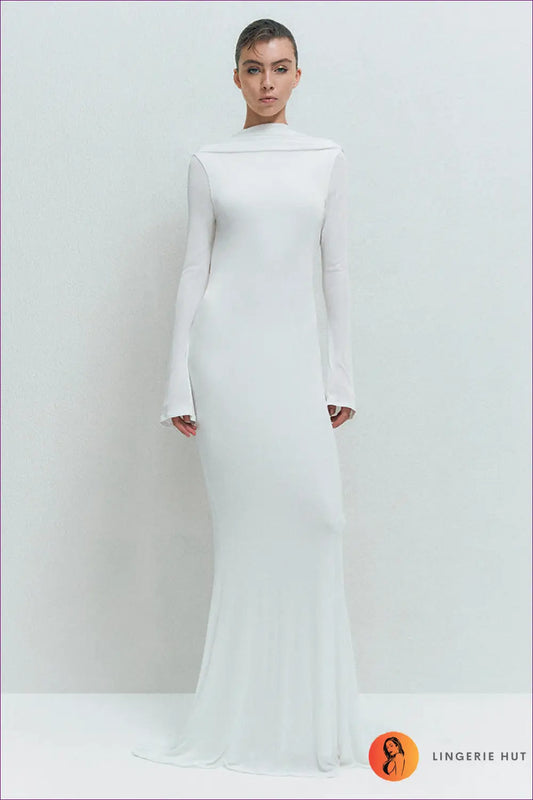 Backless Maxi Dress with Draped Cowl - White - Dresses - Backless • Bodycon • Clothing • Glamour - Lingerie Hut