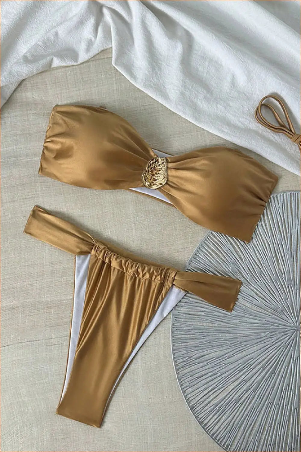 Bandeau Bikini with Gold Ring Detail - Holiday Evening Essential - Beachwear • Cutout - Lingerie Hut