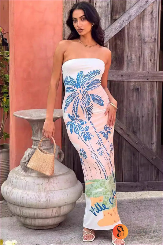 Bandeau Dress with Tropical Print - Vacation Confidence - Dresses - Beachwear • Bodycon • Casual • Clothing - Lingerie