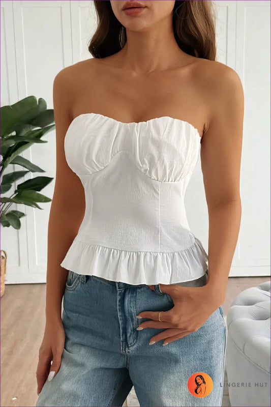 Bandeau Top with Ruffle Hem - Sunday Morning Ritual - s / White - Crop - Lingerie Hut - Boho • Casual • Cotton