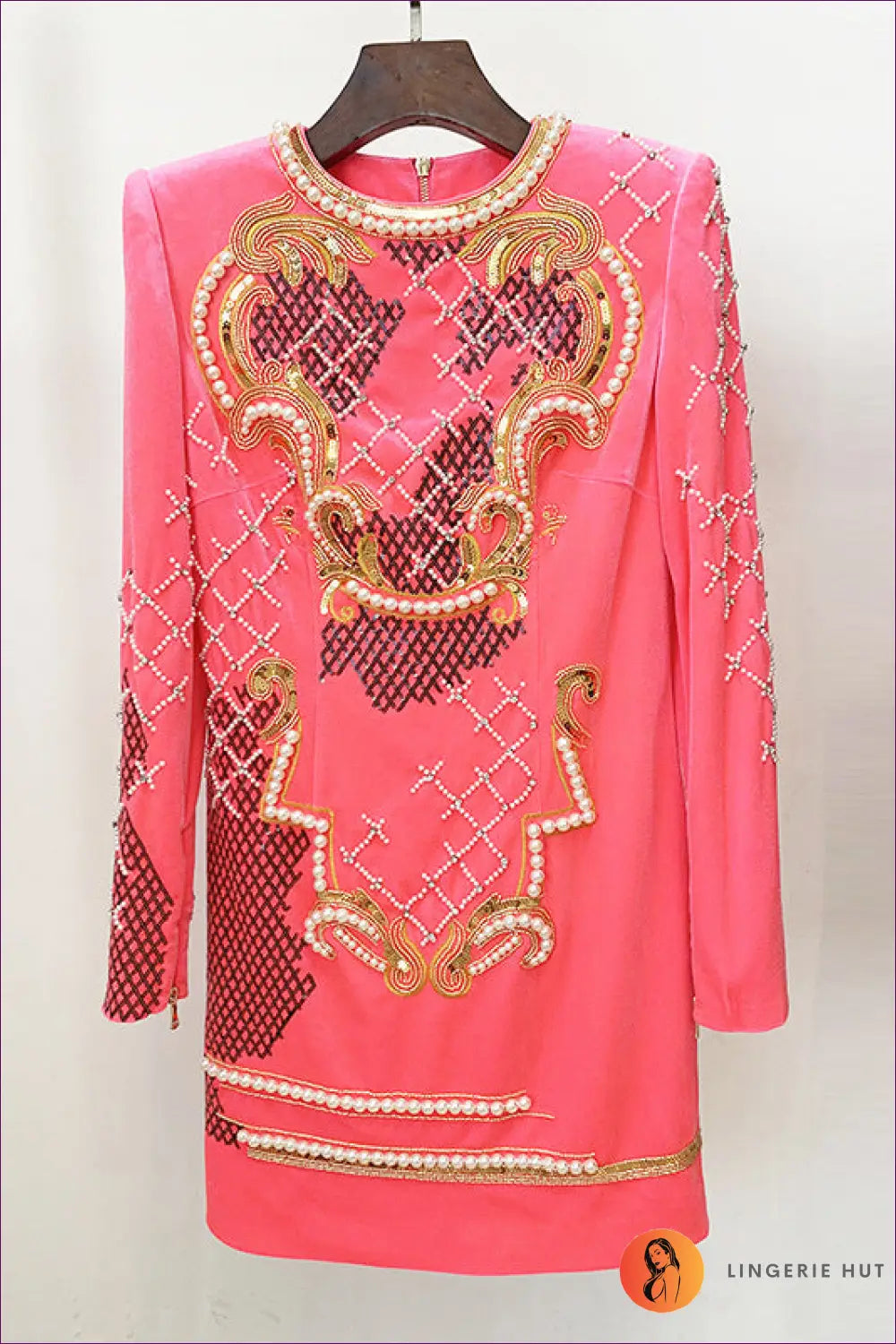 Baroque Embroidered Mini Dress - Understated Glamour - s / Pink - Dresses - Lingerie Hut - All Season • Bodycon