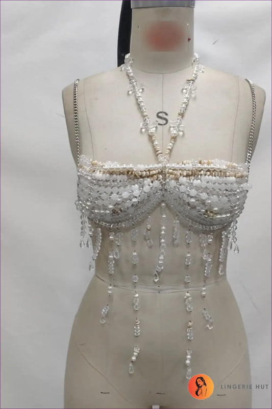 Beaded Embellished Halter co Ord Set - Party Luxe Impact - one Size / Transparent Top - Bodysuit - Lingerie Hut