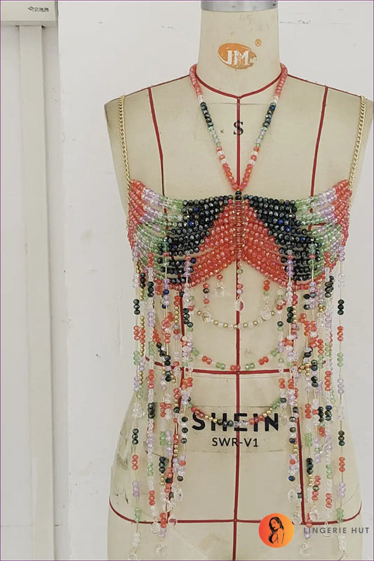 Beaded Fringe Halter Crop Top - not your Basic Festival Piece - one Size / Multi - Lingerie Hut - Backless • Boho