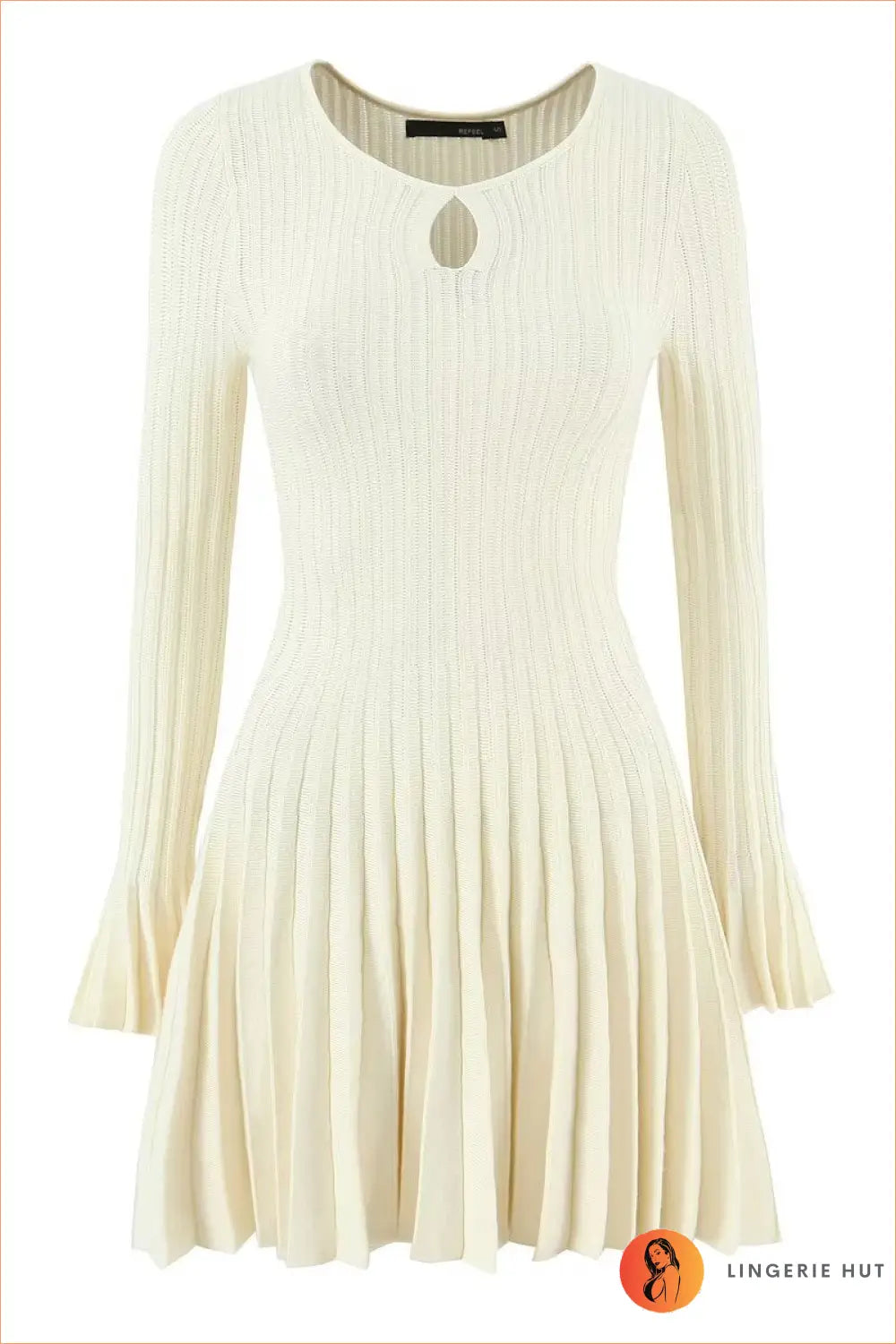 Bell Sleeve Pleated Knit Dress - French-inspired Elegance - s / White Beige - Dresses - Clothing • Date Night