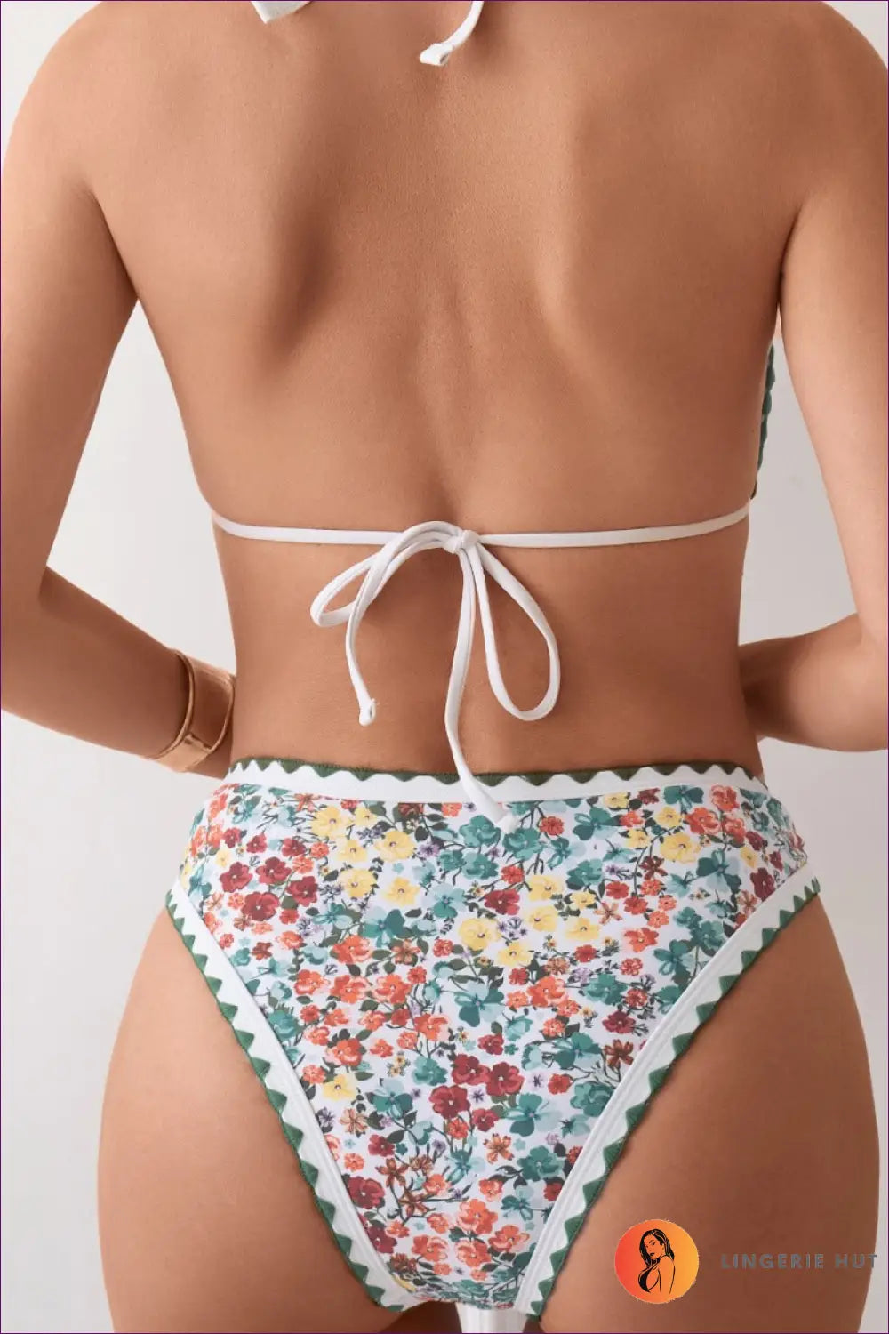 Floral High-waisted Bikini with Scalloped Trim - Summer Evenings Sorted - Lingerie Hut - Beachwear • Cutout • Glamour
