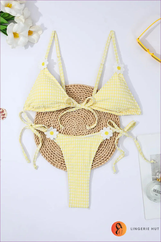 Bikini Set with Daisy Accents - Playful Summer - s / Pale Yellow - Beachwear • Boho • Brazilian • Casual - Lingerie Hut