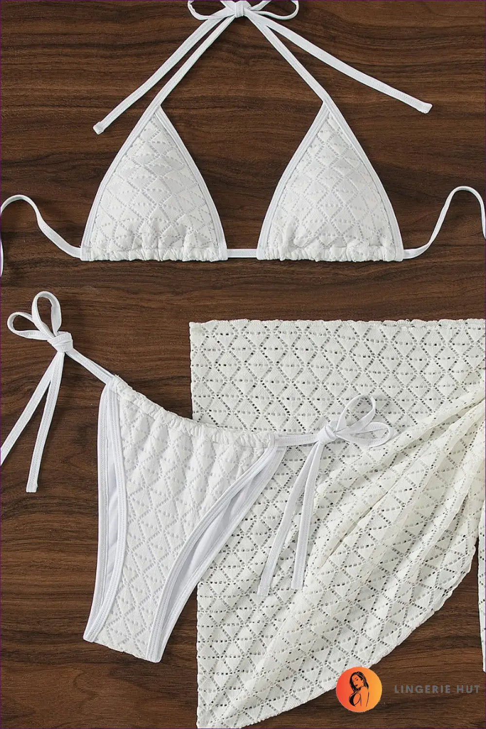 Bikini Set with Lace-up Halter - Poolside Confidence - l / White - Lingerie Hut - Beachwear • Boho • Cutout • Glamour