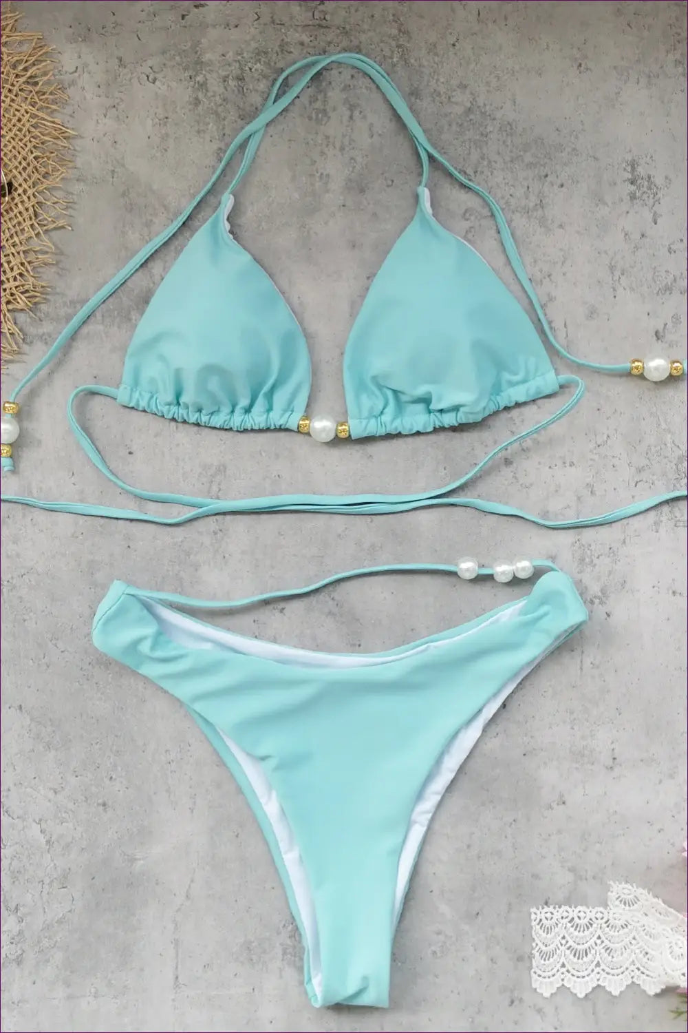 Bikini Set with Pearl Details - Luxe Beach Days - Lingerie Hut - Beachwear • Boho • Cutout • Glamour