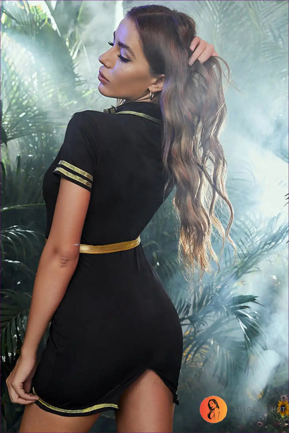 Black and Gold Police Uniform Dress with Belt for Role Play Bodycon, Clubwear, Costume, Dresses, Evening Wear