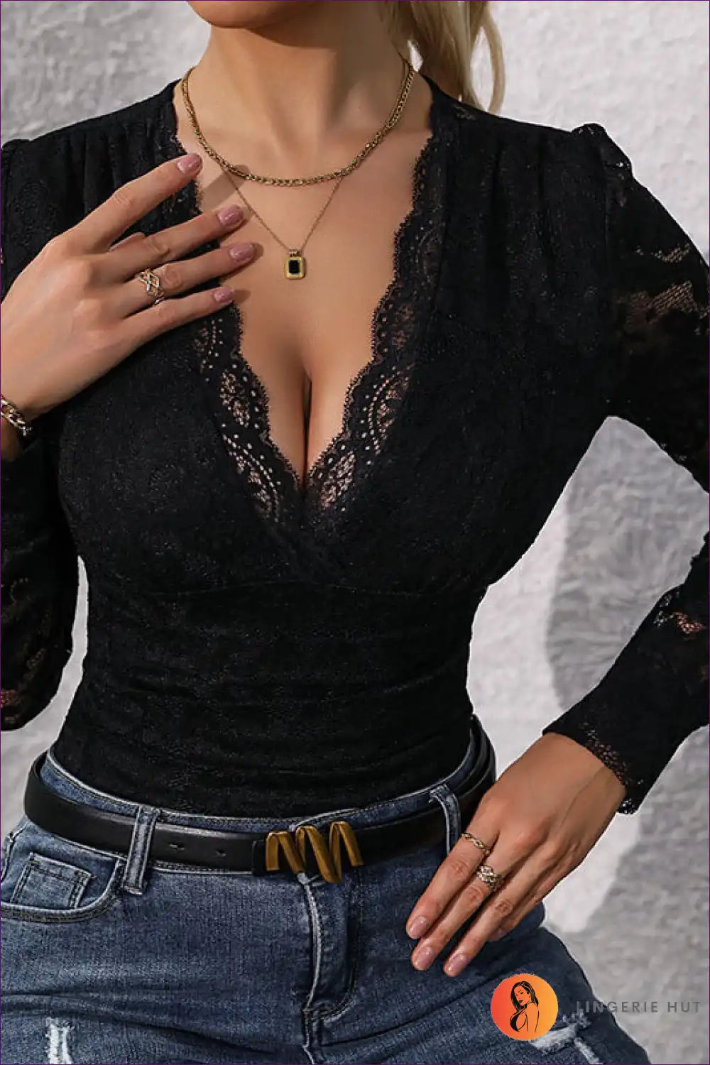 Black Lace Long-sleeve Bodysuit – Elegant Seduction