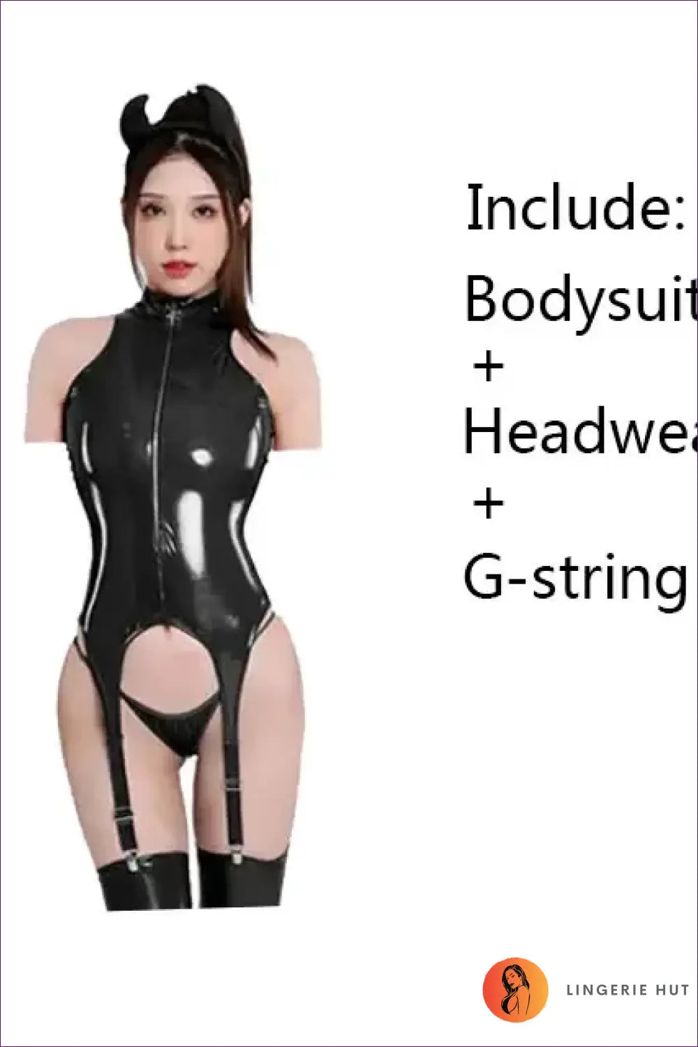 Latex Garter Bodysuit with Cutout - the one They’ll Ask About - Black2 / m - Lingerie - Hut - Clubwear • Glamour