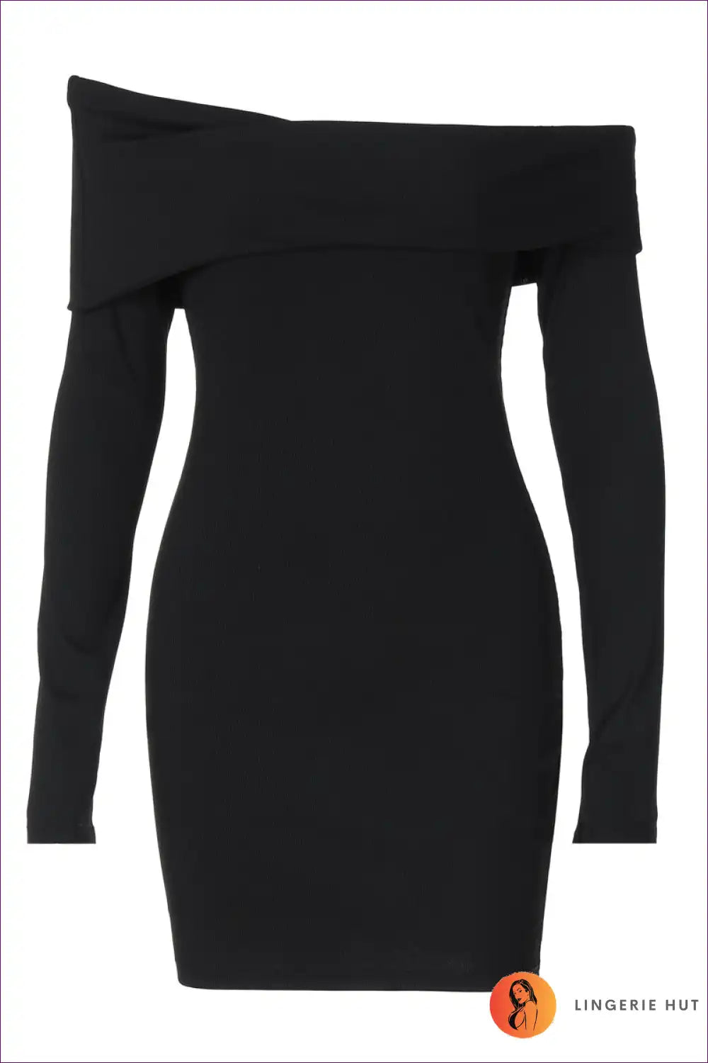 Black Off-shoulder Long Sleeve Mini Dress with Bodycon Fit for All Season, Bodycon, Clubwear, Date Night,