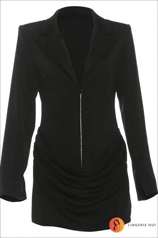 Blazer Mini Dress with Deep V-neck - Understated Glamour - s / Black - Dresses - All Season • Bodycon • Evening Wear