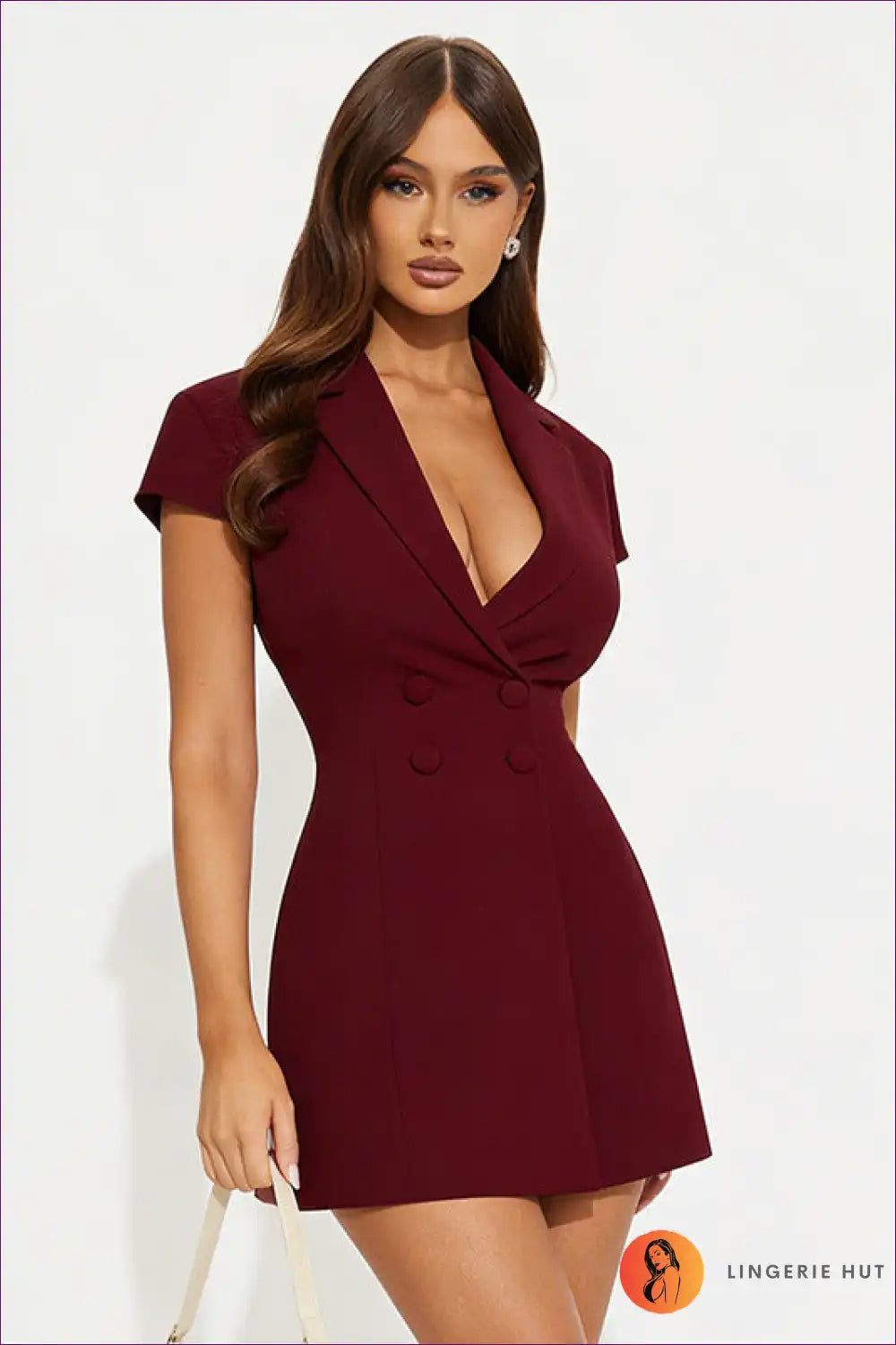 Blazer Dress with Double-breasted Detail - Power Dressing for All Season, Backless, Bodycon, Casual,