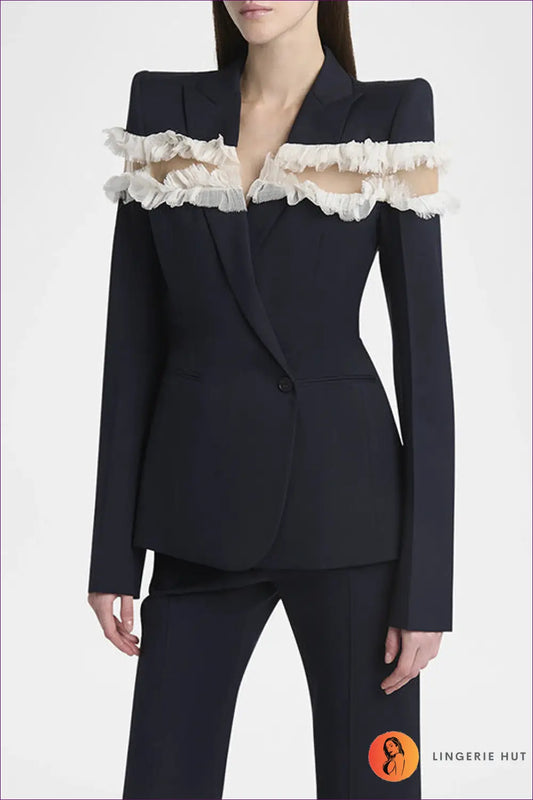 Blazer Set with Ruffle Detail - Power Meeting Ready - co Ord - Lingerie Hut - All Season • Casual • Dress • Everyday