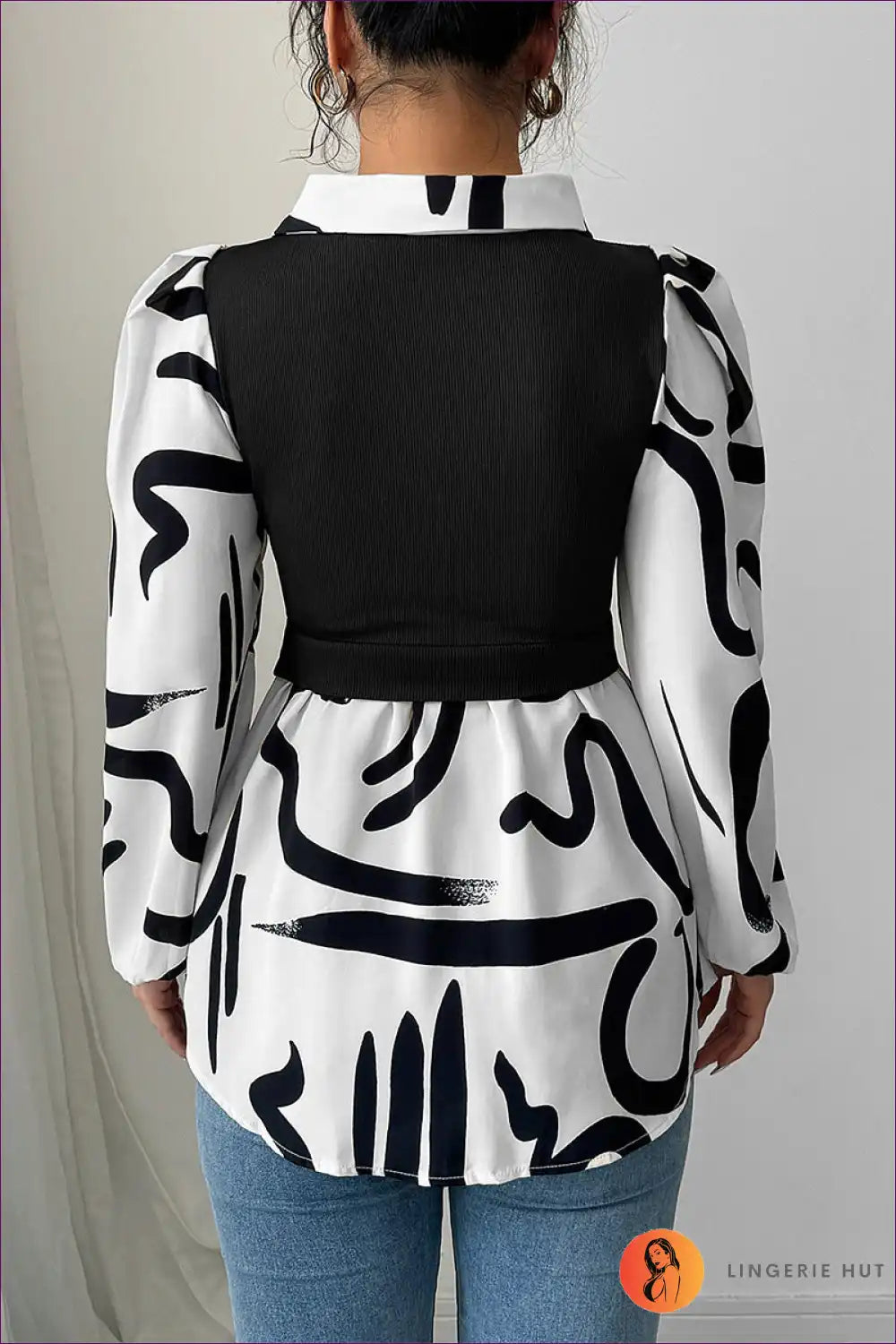 Blouse with Abstract Print Overlay - Creative Expression for All Season, Autumn, Blouse, Casual, Everyday