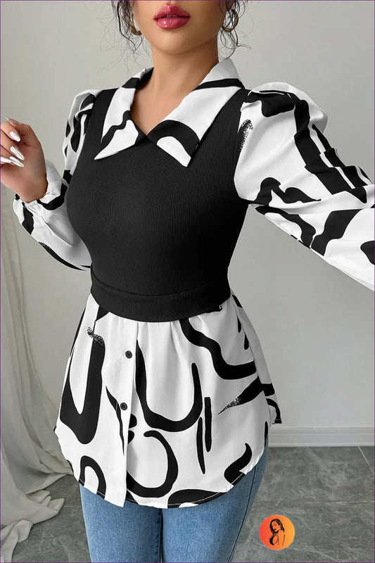 Blouse with Abstract Print Overlay - Creative Expression - Top - Lingerie Hut - All Season • Autumn • Casual • Everyday