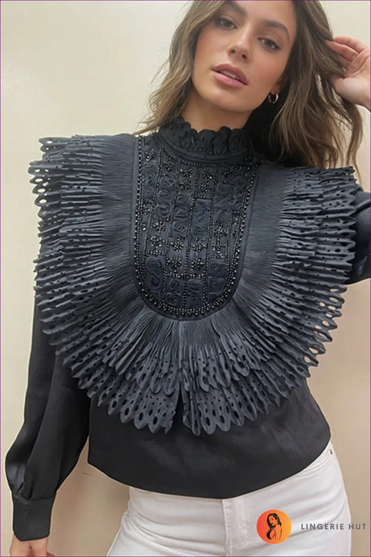 Blouse with Sequin Details - Victorian Romance - m / Black - Top - Lingerie Hut - All Season • Cutout • Evening Wear