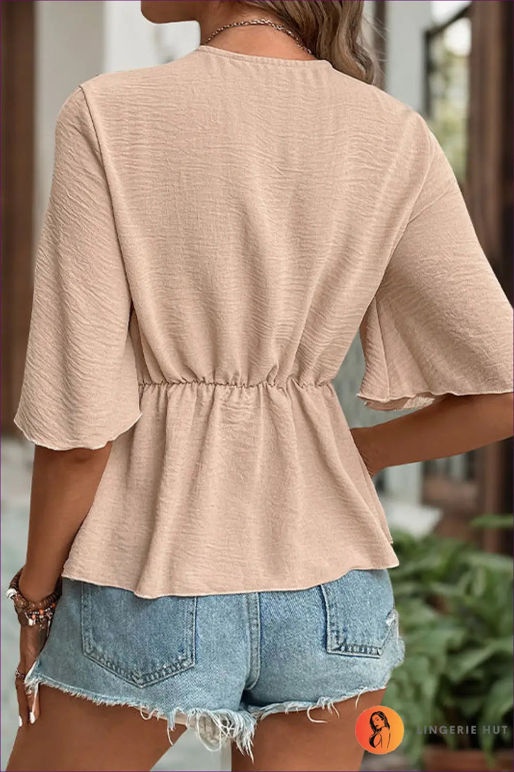 Tie Front Blouse with Flutter Sleeves - Effortless Everyday Elegance - Top - Lingerie Hut - All Season • Casual