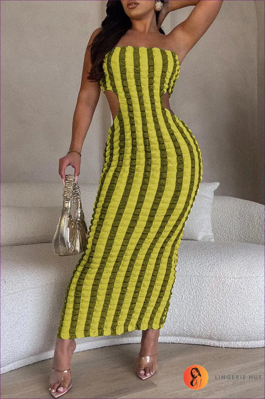 Bodycon Cutout Midi Dress - Rooftop Party Ready - s / Yellow - Dresses - Lingerie Hut - Backless • Date Night