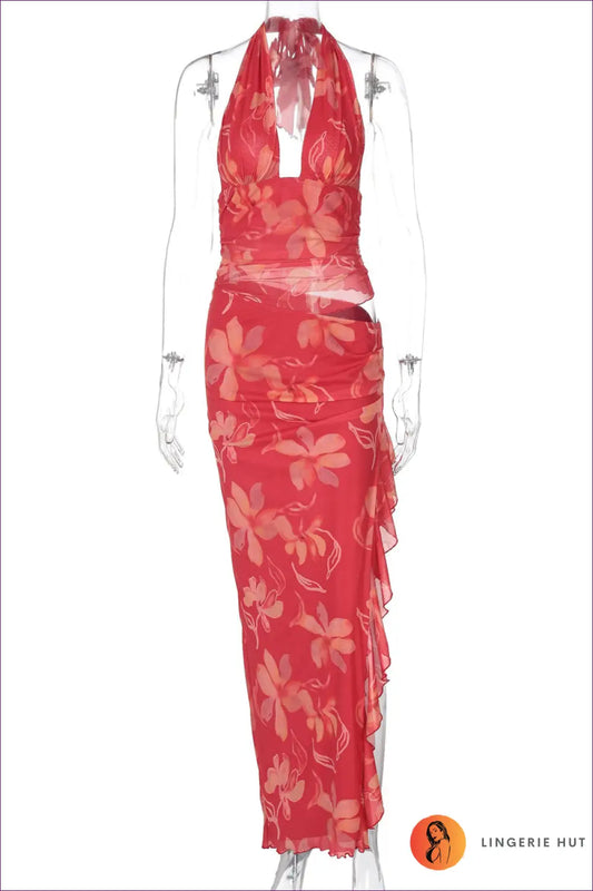Bodycon Maxi Dress with Cutout Details - the one They’ll Ask About - s / Red - Dresses - Lingerie Hut - Date Night