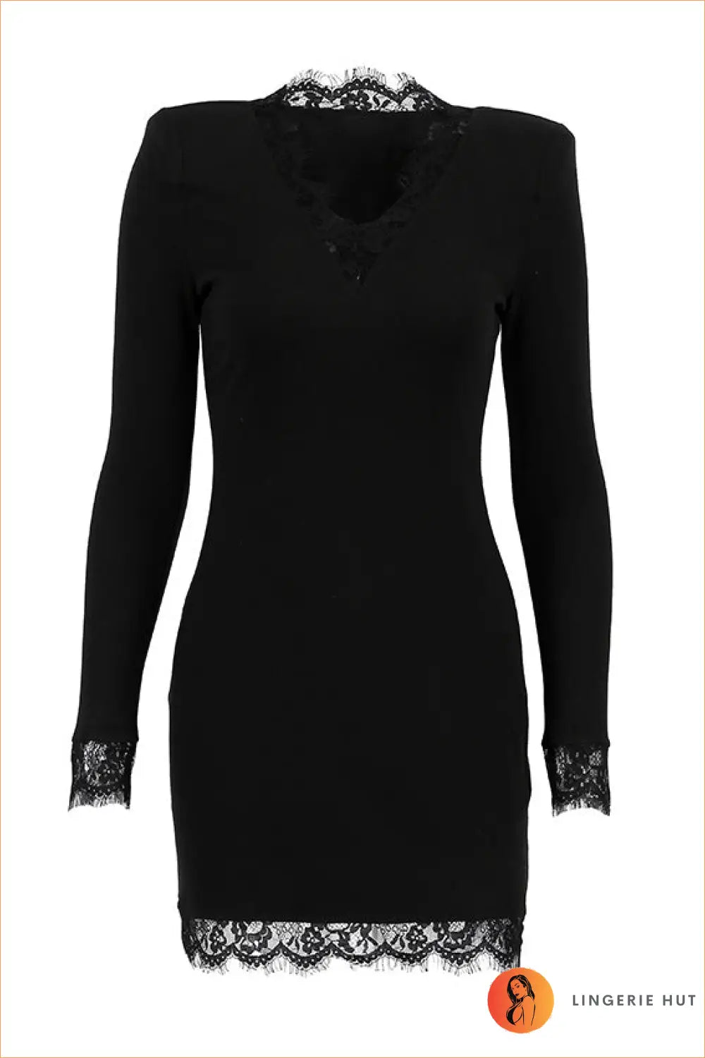Bodycon Mini Dress with Lace V-neck - Understated Glamour - Dresses - Lingerie Hut - Autumn • Date Night • Evening Wear
