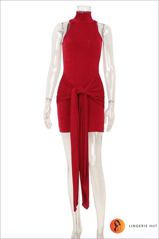 Bodycon Dress with Mock Neck - Night out Power - s / Red - Dresses - Lingerie Hut - All Season • Cutout • Date Night
