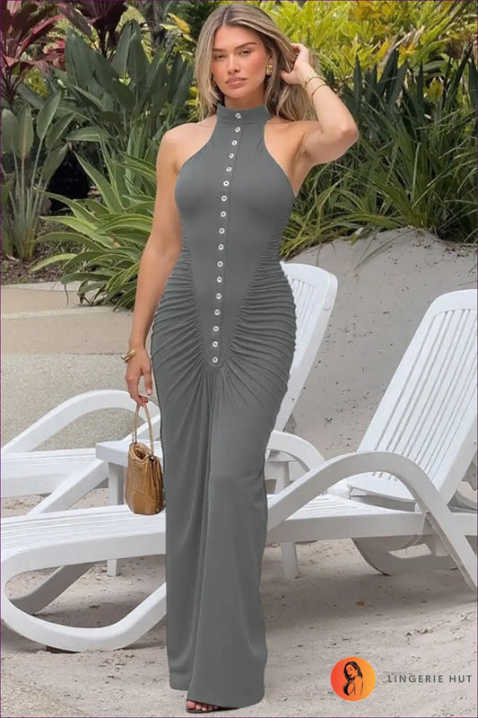 Bodycon Maxi Dress with Halter Neck - Effortless Evening Glamour - Dresses - Lingerie Hut - Clubwear • Cutout