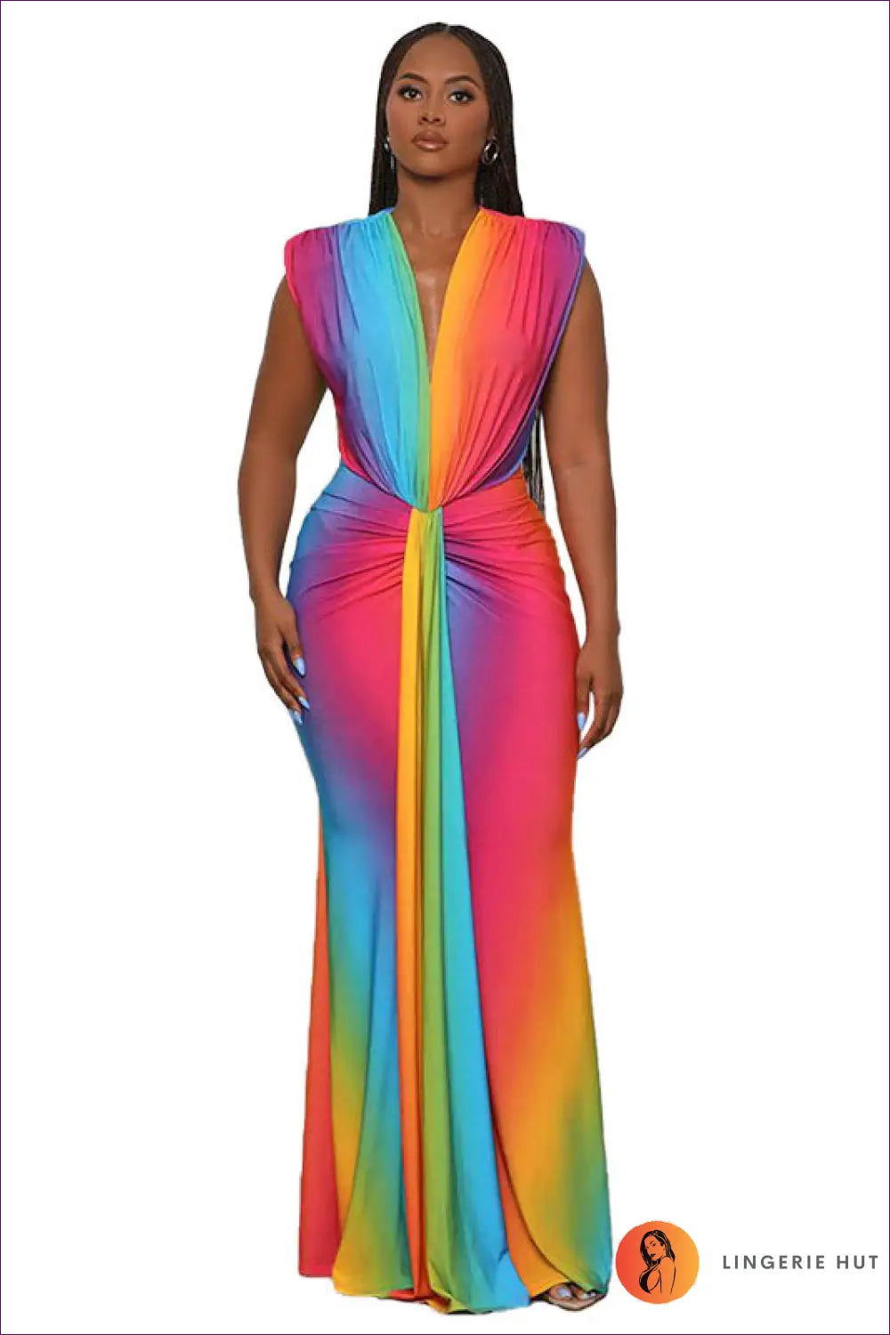 Bodycon Maxi Dress with Ruched Waist - Summer Evening Essential - s / Rose Blue Yellow Gradient - Dresses - Lingerie