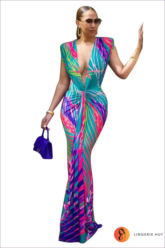 Bodycon Maxi Dress with Ruched Waist - Summer Evening Essential - s / Green Background Leaves - Dresses - Lingerie Hut