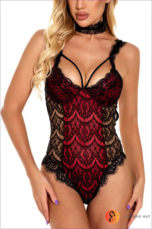 Lace Halter Bodysuit with Choker - Effortless Drama - Lingerie Hut - All Season • Boudoir • Cutout • Date Night